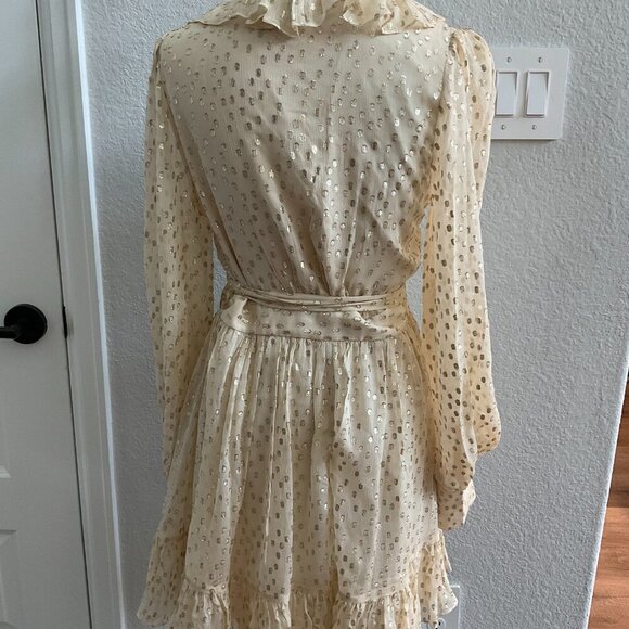 Zimmermann Ruffled Metallic Silk Wrap Minidress - Picture 6 of 10